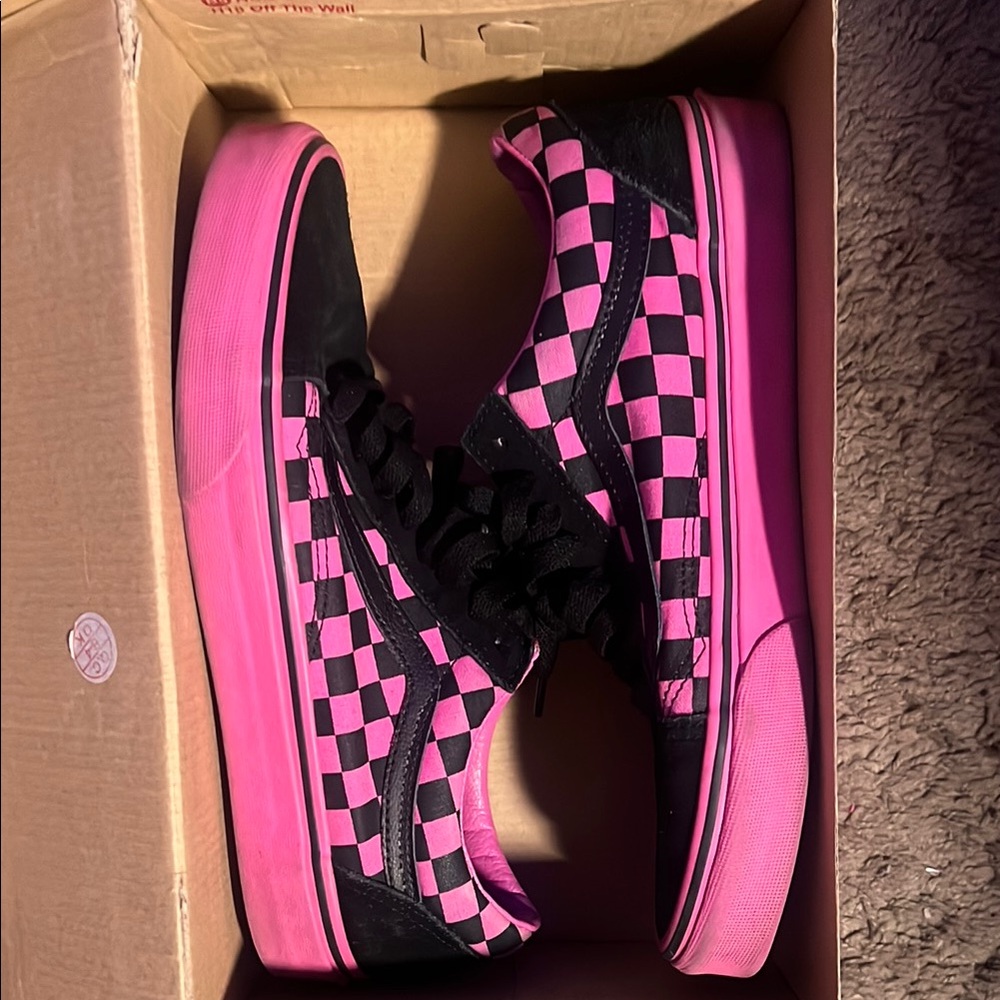 Pink and Black Checkered Sneakers